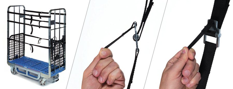 Integrated lashing strap with quick-release fastener on the Loggyflex