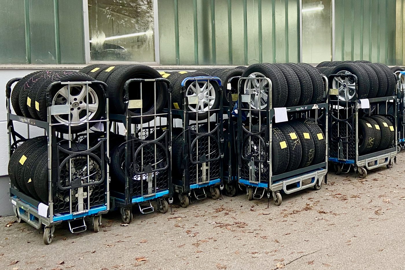 Several Loggyflex RT 255 with winter tyres lined up outdoors